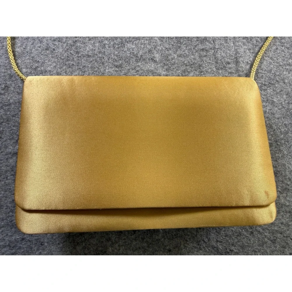 Unbranded Satin Evening Clutch Bag Womens OS Gold Yellow Braided Strap Mirror
